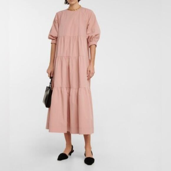 CO Women’s Size Large Dusty Pink Crew Neck Bubble Sleeve Tiered Maxi Dress - Picture 2 of 12